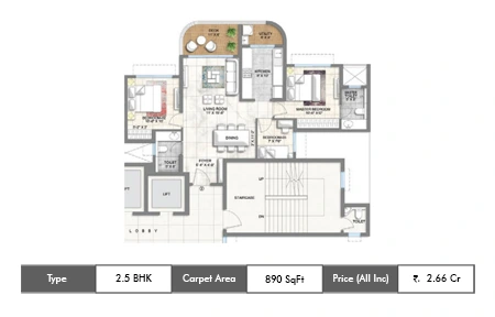 2.5 BHK	890 SqFt